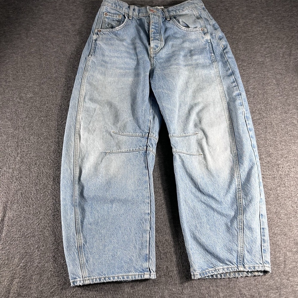 We The Free Good Luck Mid-Rise Barrel Jeans Size 28 Boho Hippie Button Fly - Picture 2 of 10
